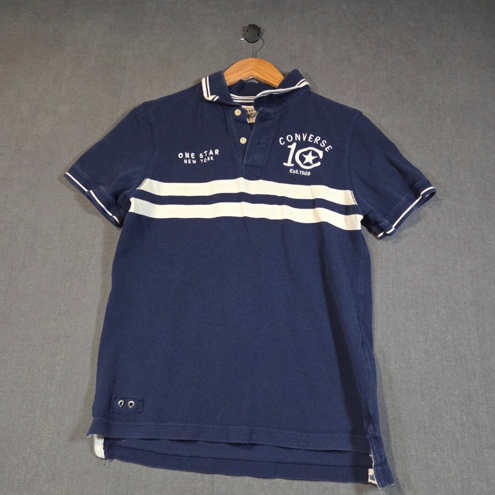 Converse Polo Shirt Mens Small Y2K Navy Blue One Star Stripe Pique F2993